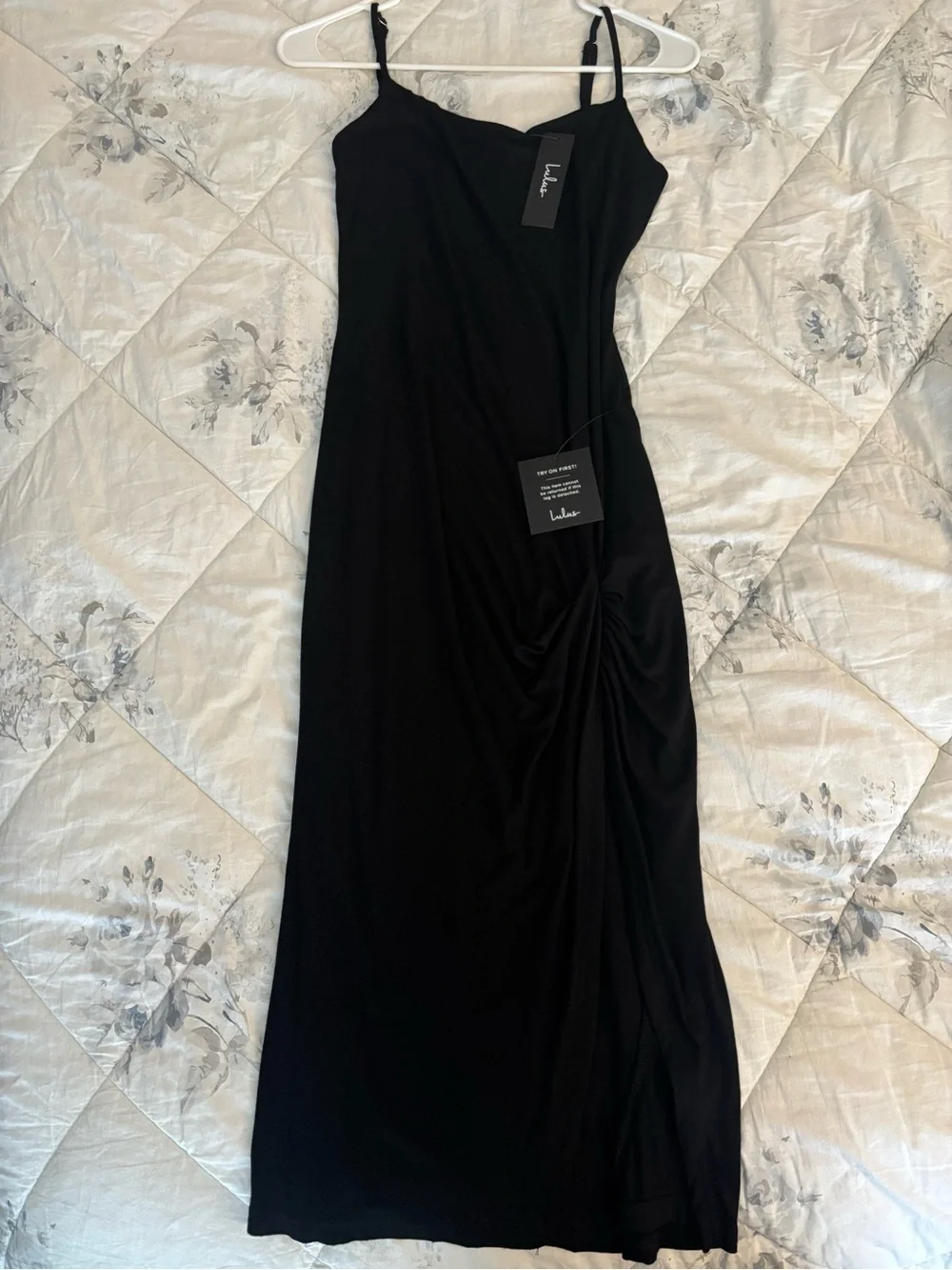 Lulu's Black Ruched Side Slip Dress
